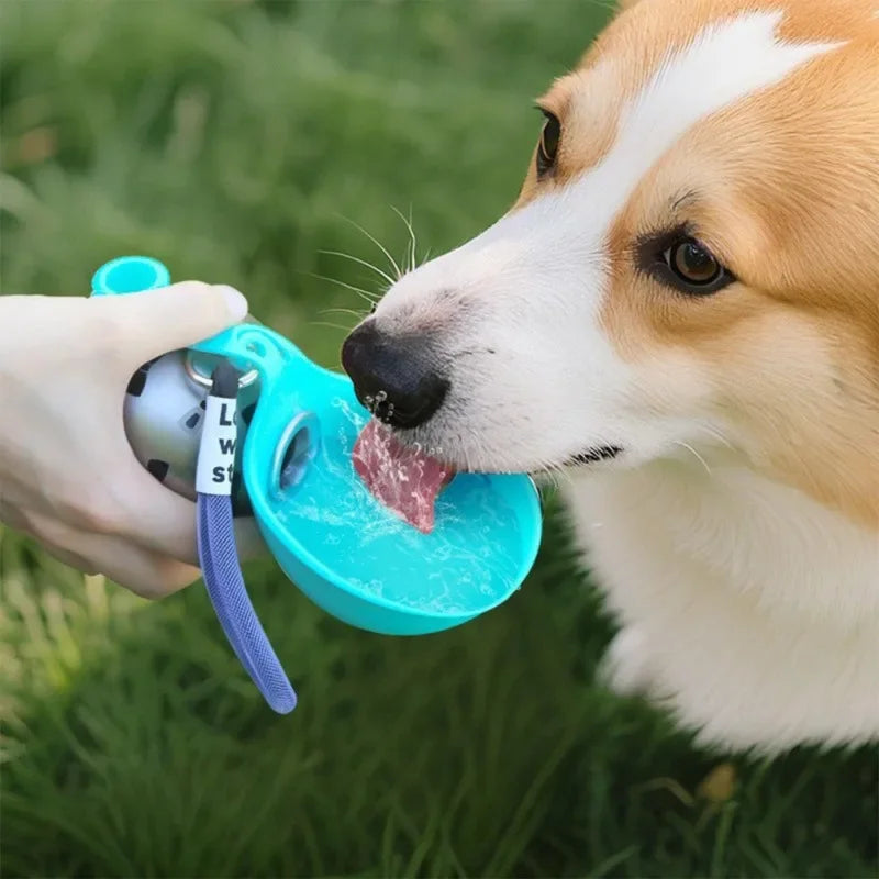 Botella dispensadora de comida para perros de 285 ml a prueba de fugas, bebedero portátil 2 en 1 de acero inoxidable y silicona, ligero, ideal para viajes.