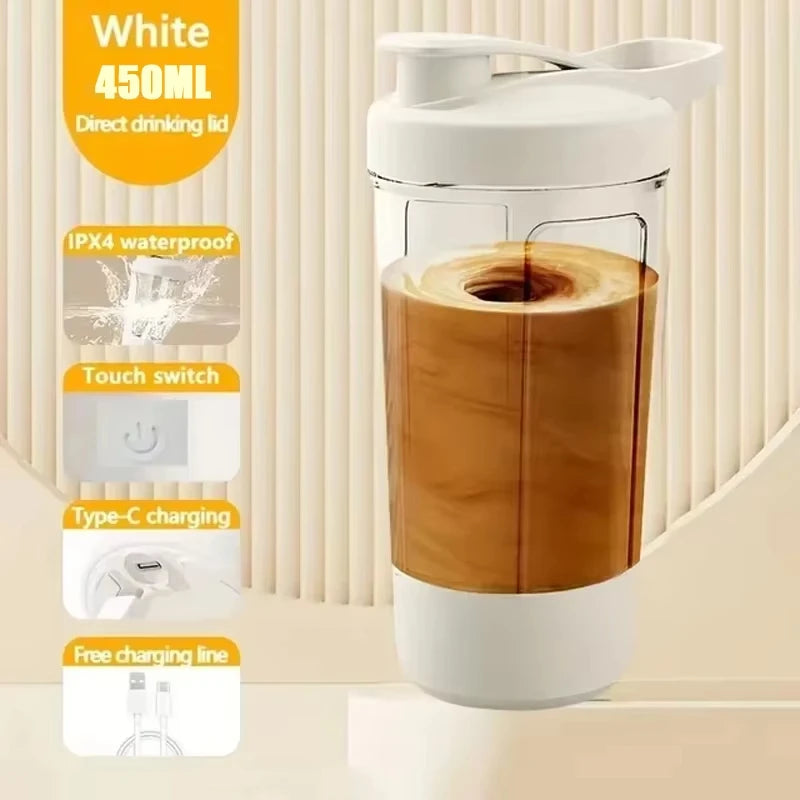 Vaso Mezclador Eléctrico 450ml – Batidos de Proteína sin Grumos al Instante (Recargable USB-C)