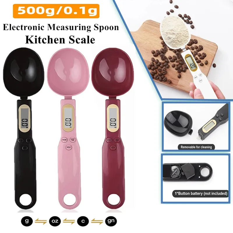Cuchara báscula digital color rojo pesando especias en cocina