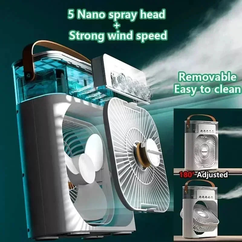 Mini Ventilador 3 en 1 con Humidificador y Luz LED