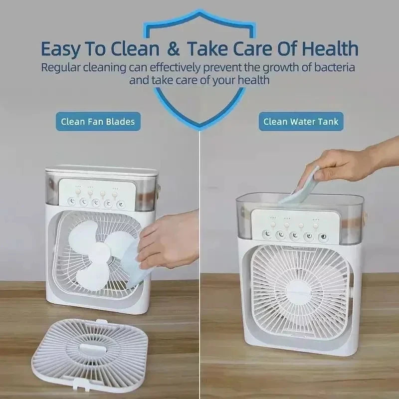 Mini Ventilador 3 en 1 con Humidificador y Luz LED