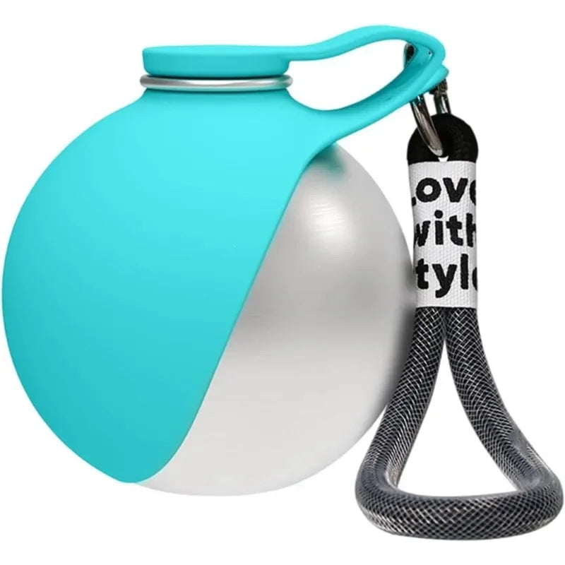 Botella dispensadora de comida para perros de 285 ml a prueba de fugas, bebedero portátil 2 en 1 de acero inoxidable y silicona, ligero, ideal para viajes.