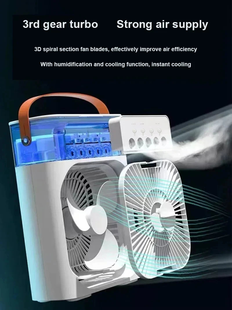 Mini Ventilador 3 en 1 con Humidificador y Luz LED