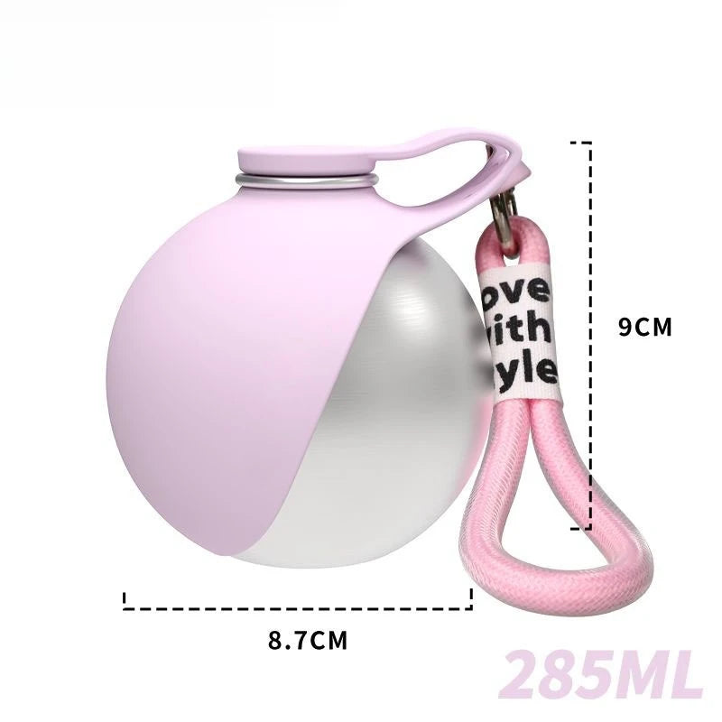 Botella dispensadora de comida para perros de 285 ml a prueba de fugas, bebedero portátil 2 en 1 de acero inoxidable y silicona, ligero, ideal para viajes.