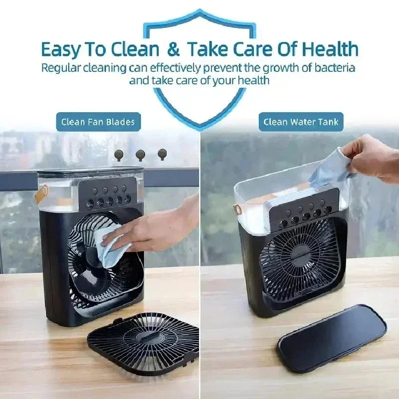 Mini Ventilador 3 en 1 con Humidificador y Luz LED